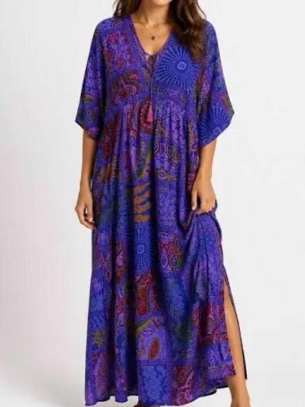 Earthbound Trading Co Purple Printed Maxi Dress Sz Sm